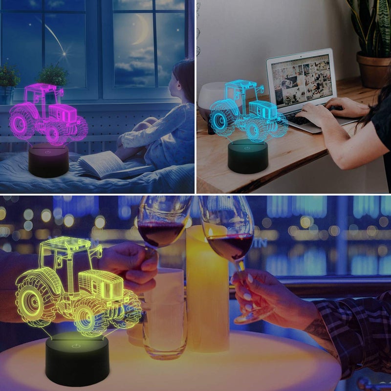 FULLOSUN 3D Illusion Lamp, Tractor Car 3D Night Light for Kids with 16 Colors Changing Remote Control, Bedroom Decor Creative Birthday Gifts for Boys Kids Baby - Image 2